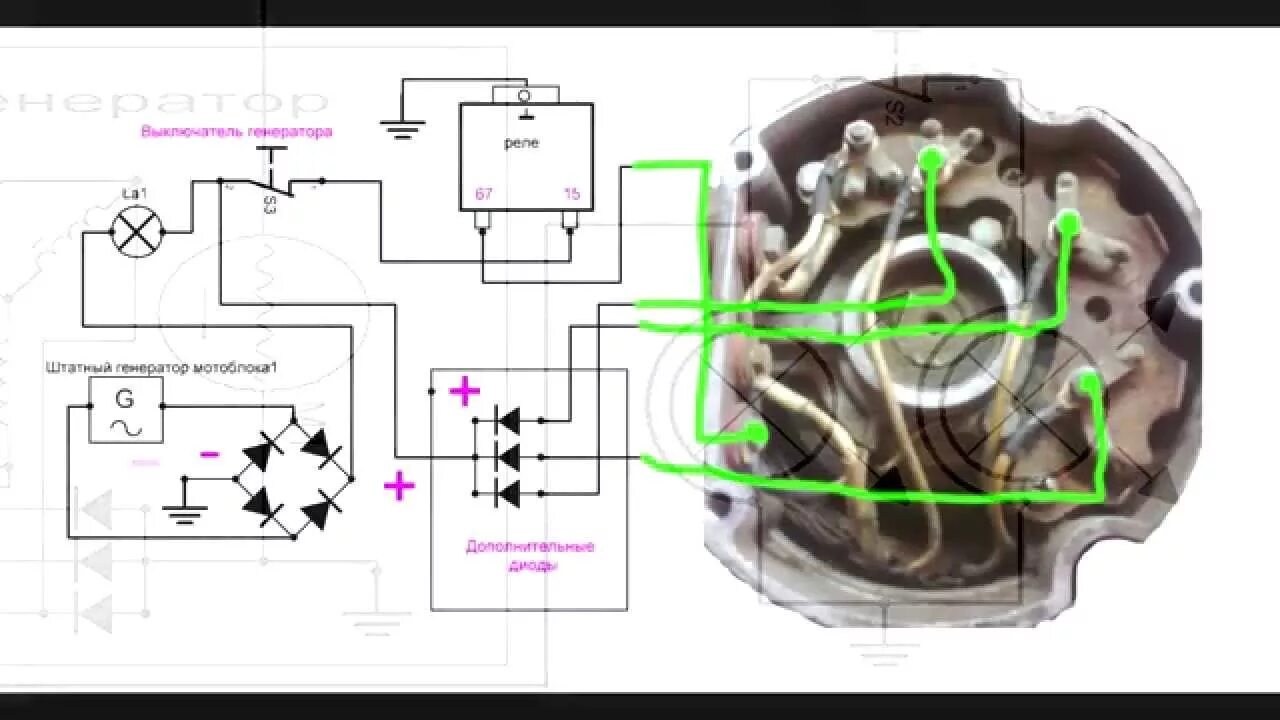 Подключение генератора мотоблок Как установить генератор на мотоблок без АКБ (видеоответ- схема) - YouTube