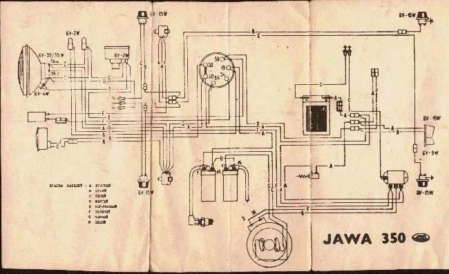 Подключение генератора от мотоцикла ява 350 старушка Схема электрооборудования мотоцикла Ява 350 " Схемы предохранителей, электросхем