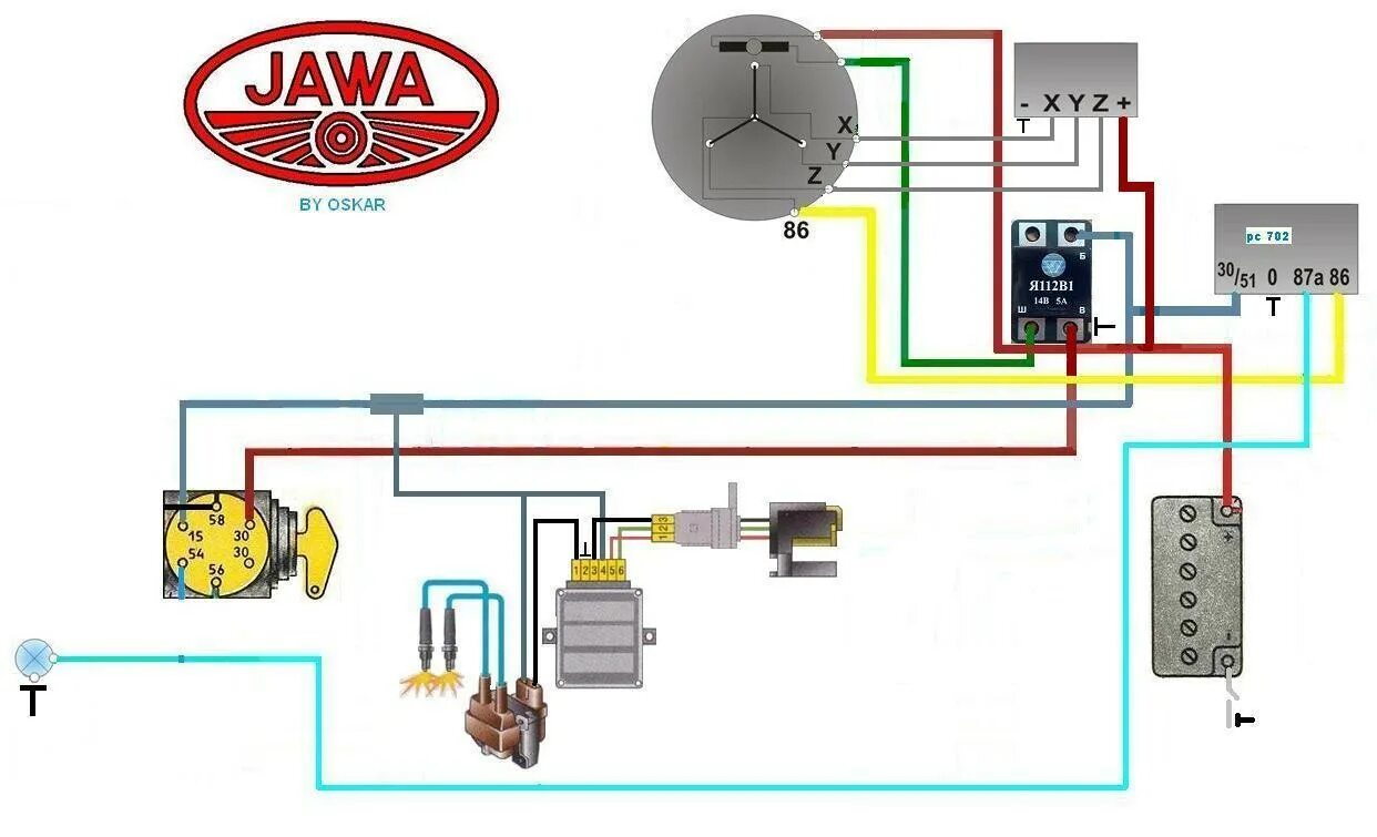 Подключение генератора от мотоцикла ява 350 старушка схема электрики с вазовскими запчастями