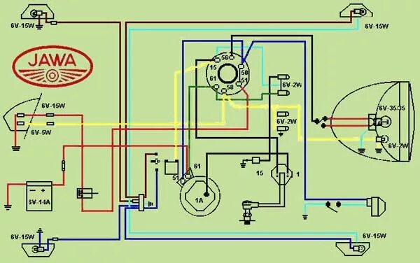 Подключение генератора от мотоцикла ява 350 старушка Схема ява 634 6 вольт