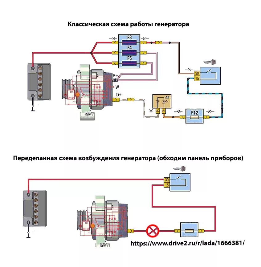 Подключение генератора приора с кондиционером Появляется зарядка после перегазовки.Решаем проблему - Lada Приора хэтчбек, 1,7 