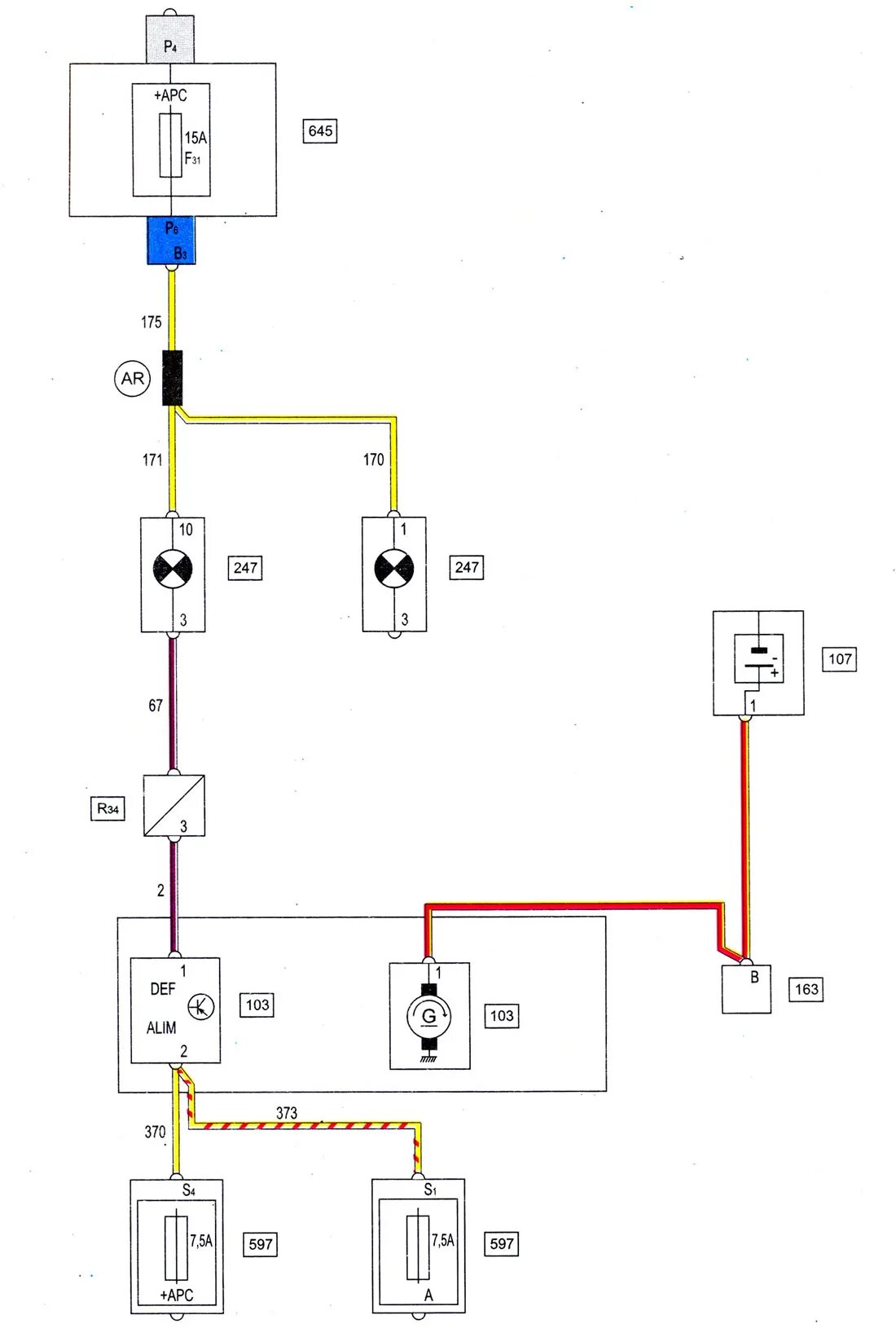 Подключение генератора рено меган 2 Diagram 16. Battery Charging Circuit (with 1.4-/1.6 liter engine) (Renault Sceni