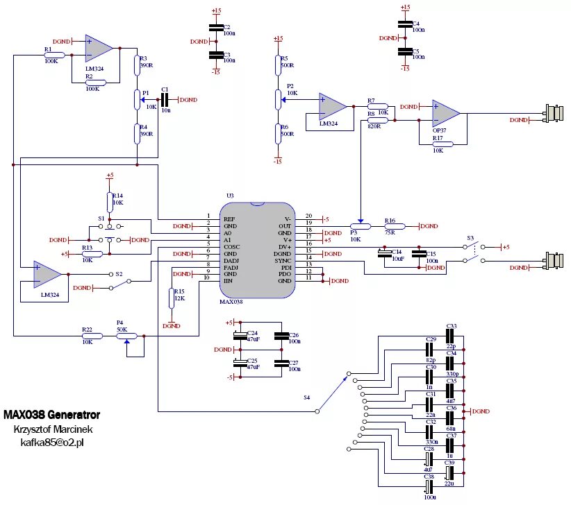 Подключение генератора сигналов MAX038 Generator