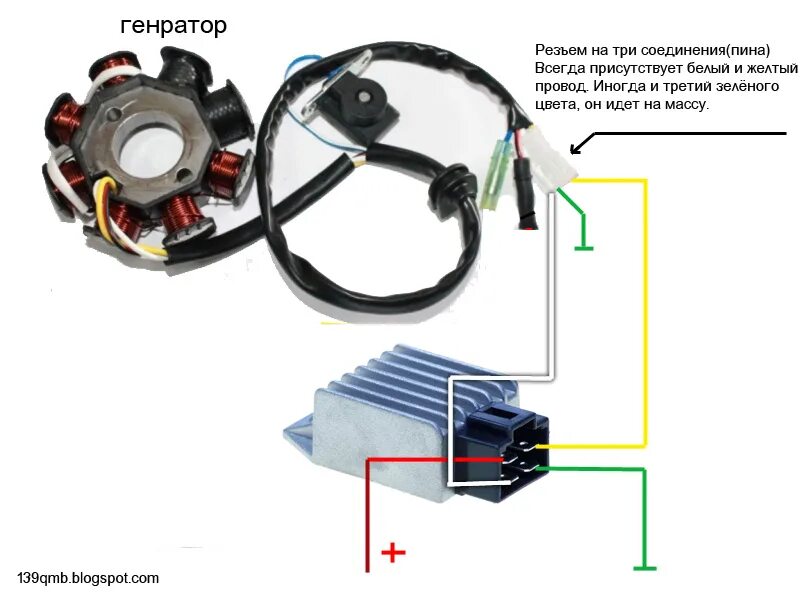 Подключение генератора скутер китай Проверка реле зарядки на скутере схемы Как заменить?