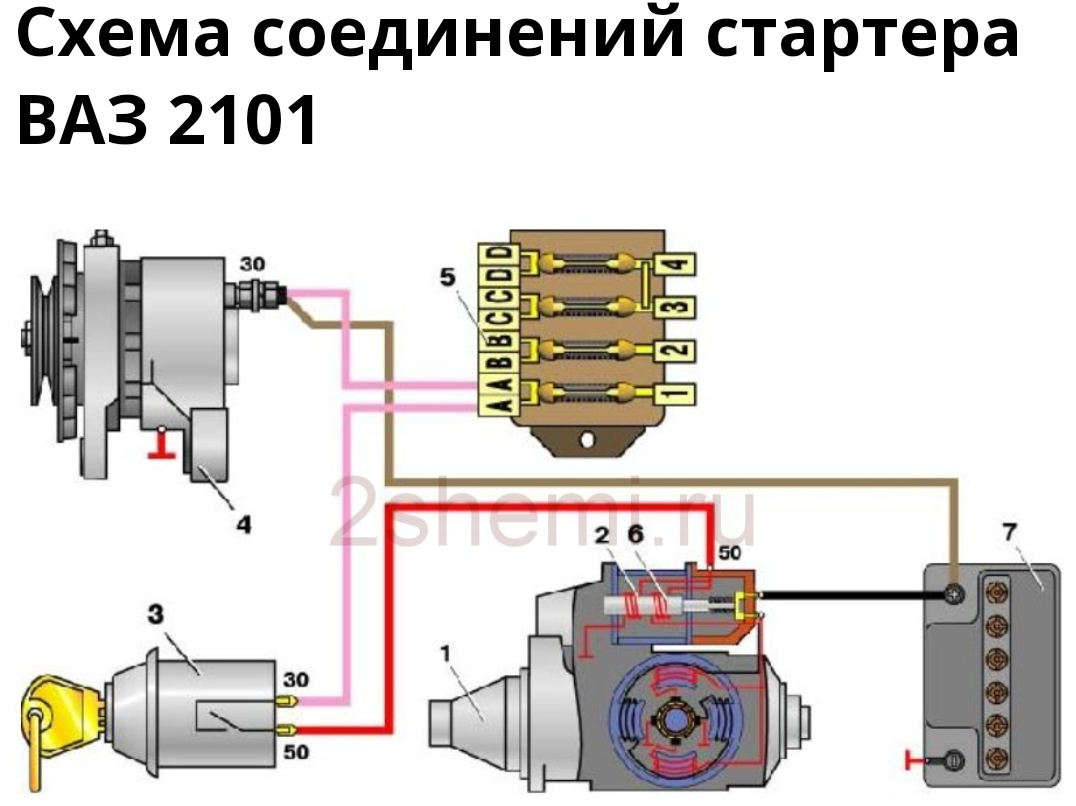 Подключение генератора стартера ваз ваз 2101 схема подключения замка Дзен