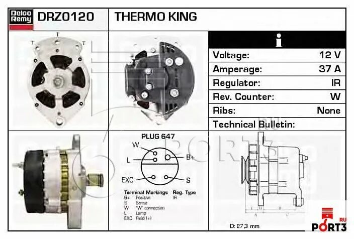 Подключение генератора термокинг DELCO REMY DZ1230 Генератор