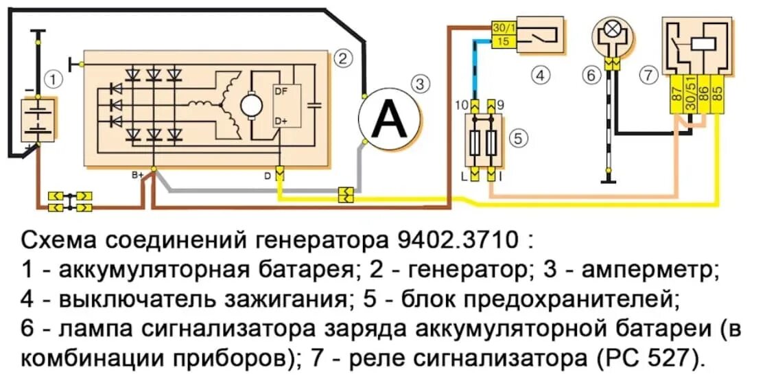 Подключение генератора ваз 2108 Схема подключения генератора ВАЗ 2107, 2106, 2105, 2101, 2110, 2109, Нива и т.д.