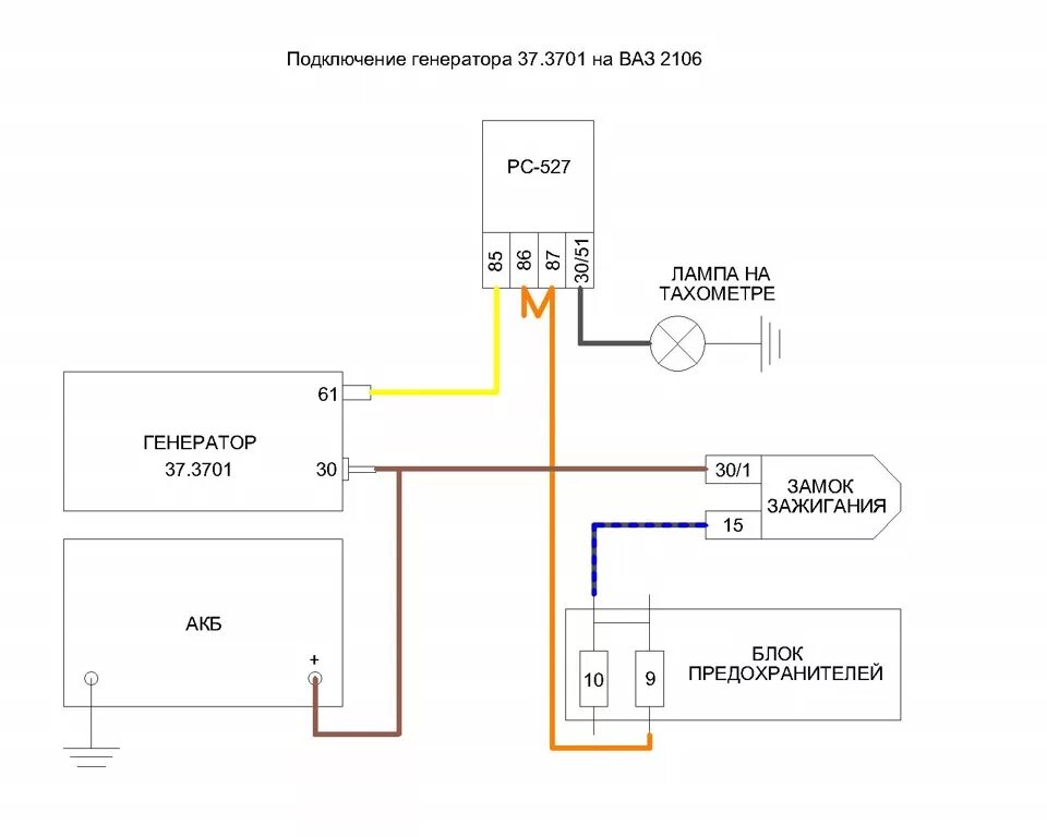 Подключение генератора ваз через реле Подключение генератора 37.3701 на ВАЗ 2106 - Lada 2106, 1,6 л, 1977 года своими 