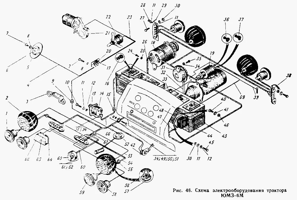 Подключение генератора юмз 6 схема ЮМЗ-6Л Схема электрооборудования трактора ЮМЗ-6М 83