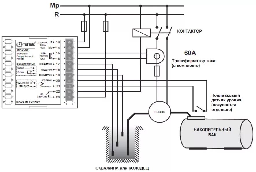 Подключение глубинного насоса электрическая схема Контроллер погружного скважинного насоса с защитой от сухого хода MDK-02 купить 