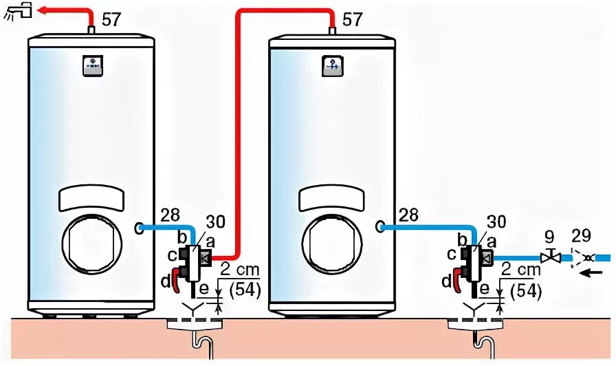 Подключение горизонтального бойлера Схема подключения двух бойлеров