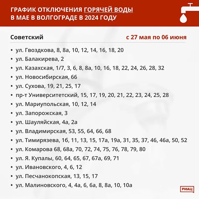 Подключение горячей воды 2024 В Волгограде с 27 мая начнутся новые отключения горячей воды