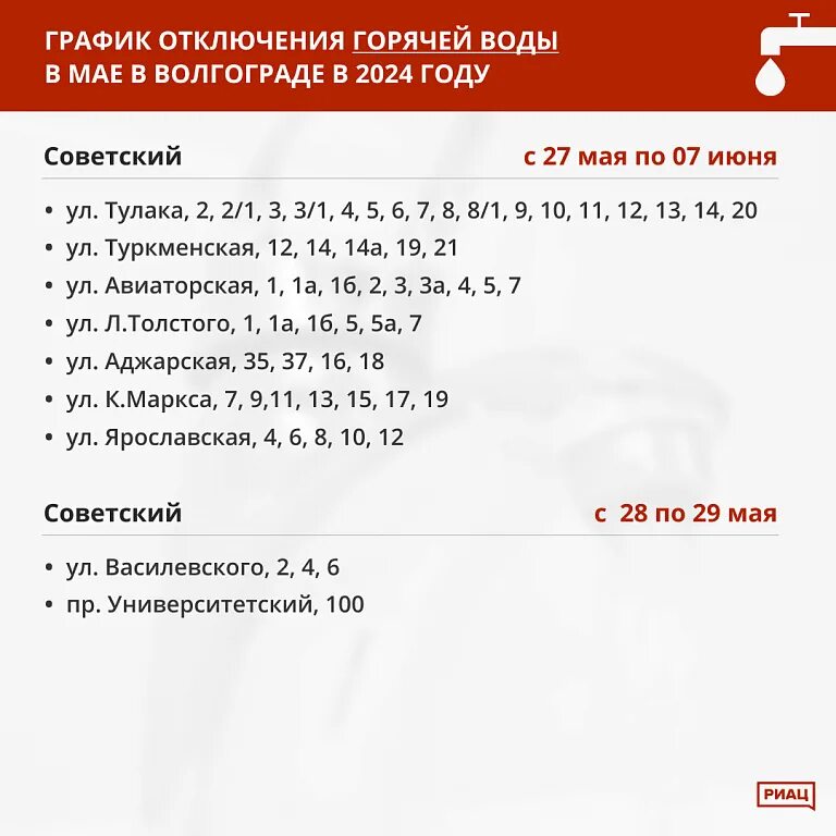 Подключение горячей воды 2024 В Волгограде с 27 мая начнутся новые отключения горячей воды