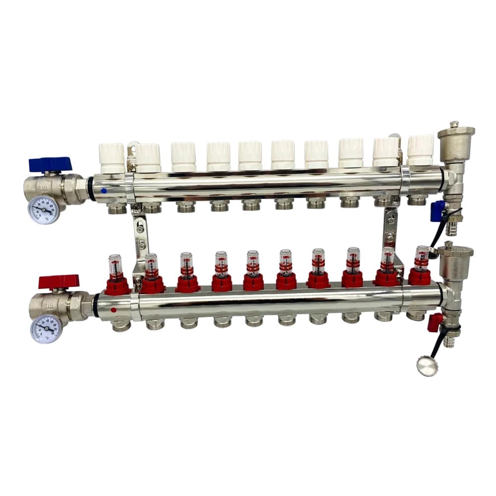 Подключение гребенки пола Коллекторная группа для тёплого пола с расходомерами и кранами на 10 выходов TIM