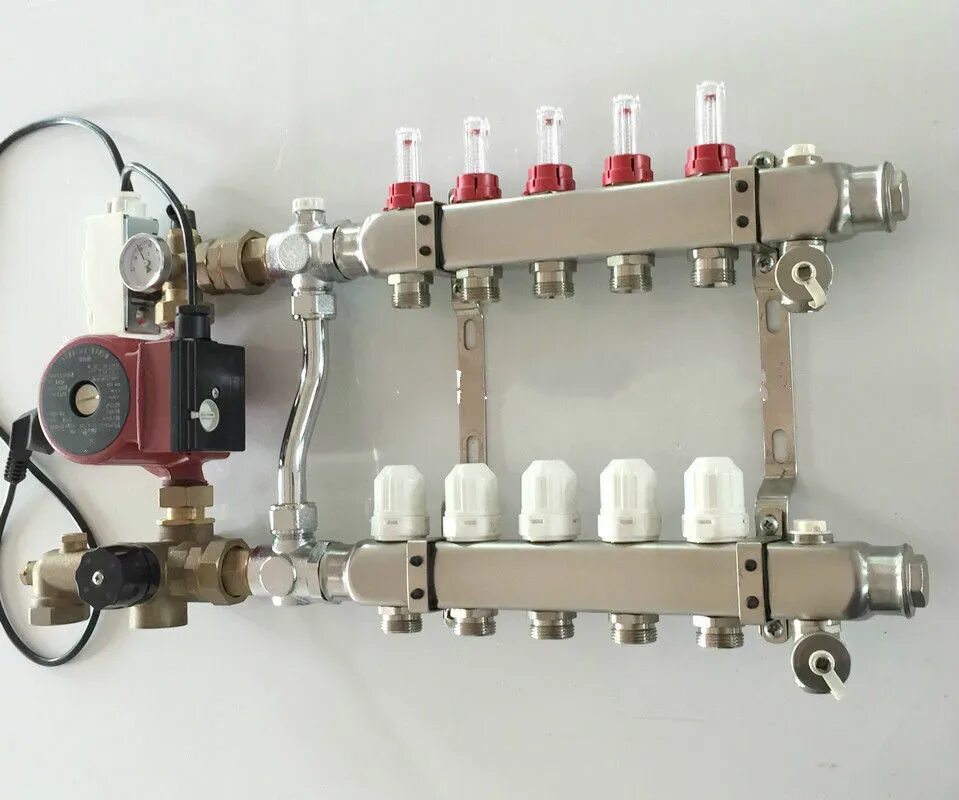 Подключение гребенки теплого Коллектор теплого пола, 5 портов и номинальный насос для помещения, Радиант для 