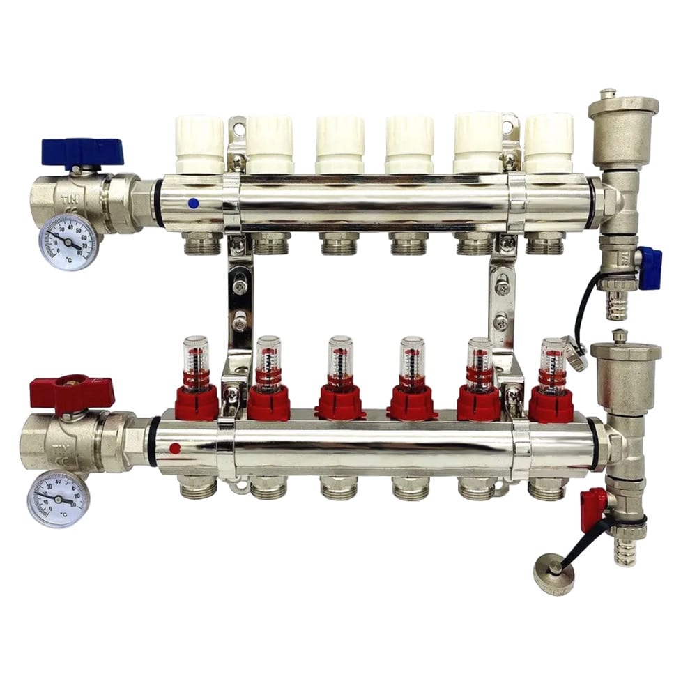 Подключение гребенки теплого Коллекторная группа для тёплого пола с расходомерами и кранами на 6 выходов TIM 
