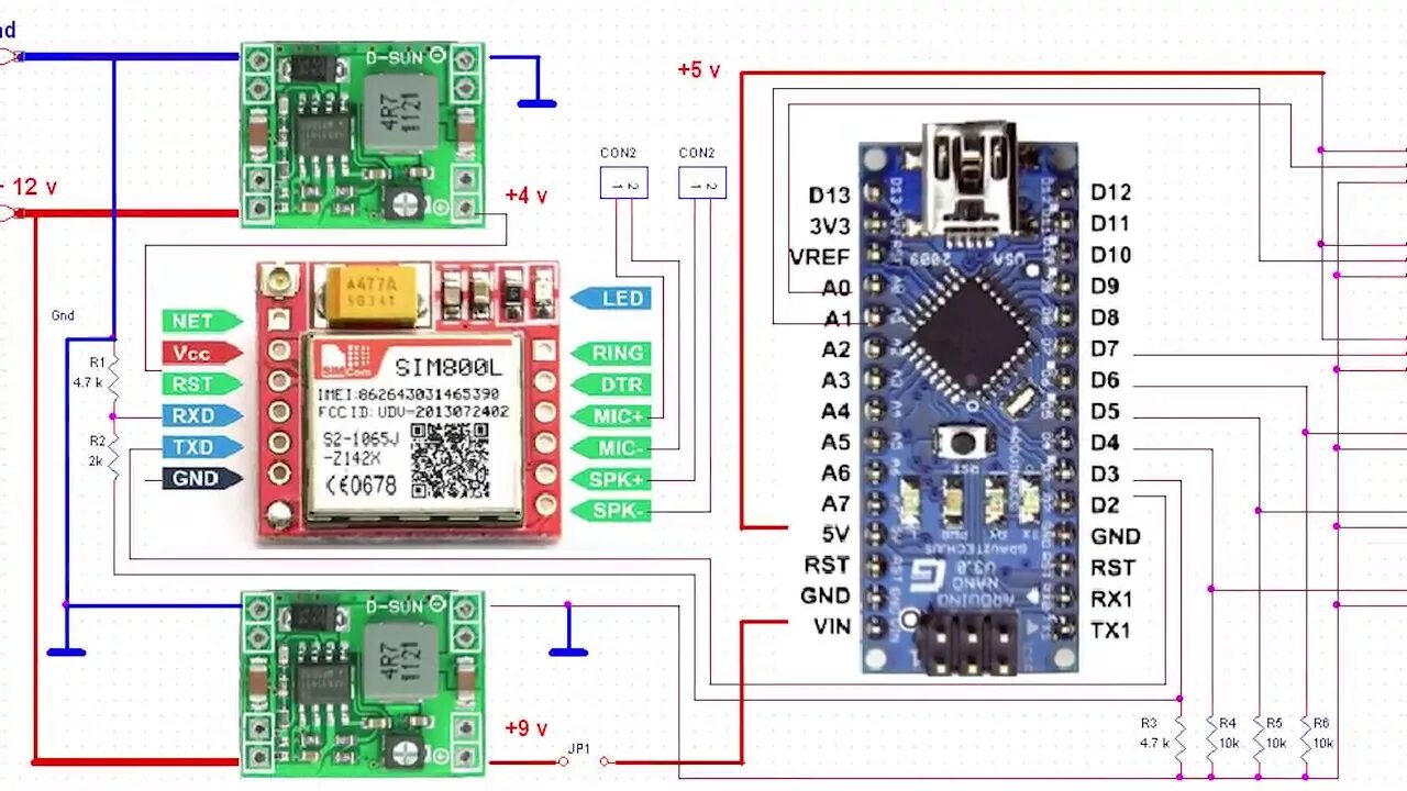 Подключение gsm телефонов SIM800L and Arduino NANO - Security system - YouTube