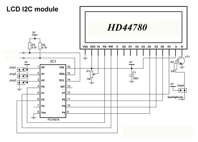 Подключение hd44870 по 4 i2c Измеритель температуры и влажности с дисплеем на шине I2C