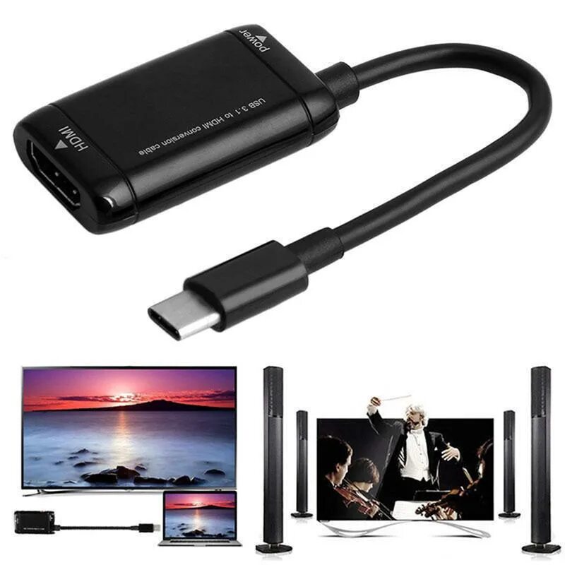 Подключение hdmi через type c Usb-C Type C к адаптеру HDMI Кабель USB 3.1 для Mhl Android Phone Tablet Черный 