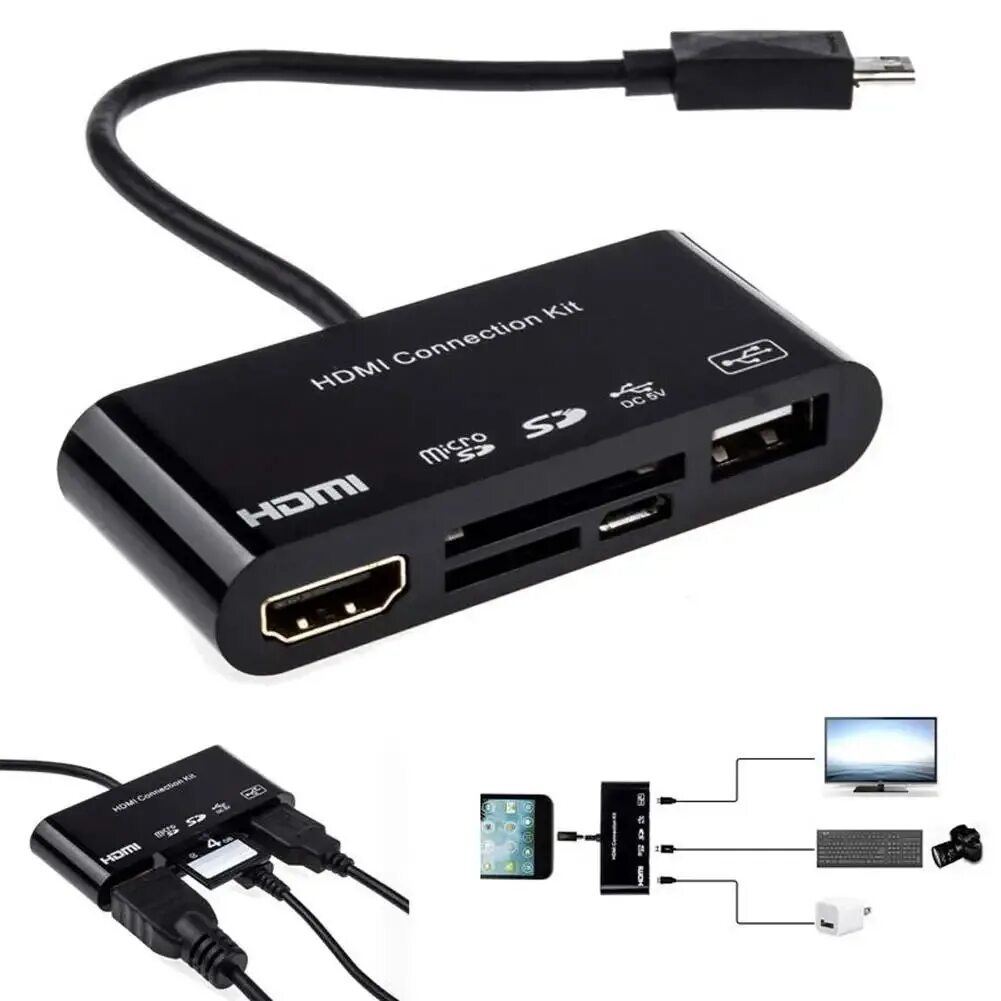 Подключение hdmi к телефону андроид Micro USB 11Pin Phone to HDMI TV HDTV Adapter TF SD Card Reader Cable Screen Sha