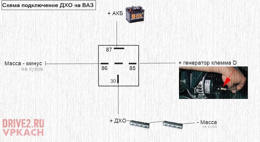 Подключение ходовых огней от генератора Подключение ДХО на ВАЗ с помощью 5-ти контактного реле - Lada 21104, 1,6 л, 2002