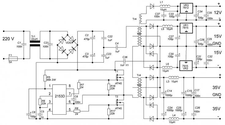 Подключение импульсного блока питания 500 Ватт импульсный блок питания для аудиоусилителей Принципиальная схема, Элект