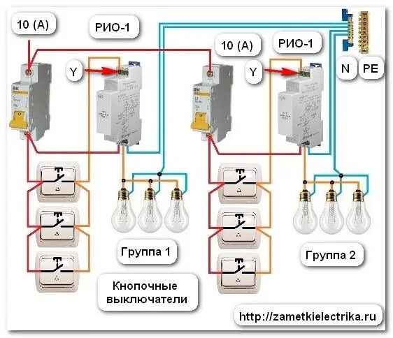 Подключение импульсного реле для управления освещением Схема подключения двух импульсных реле Электрика, Для дома, Идеи для дома