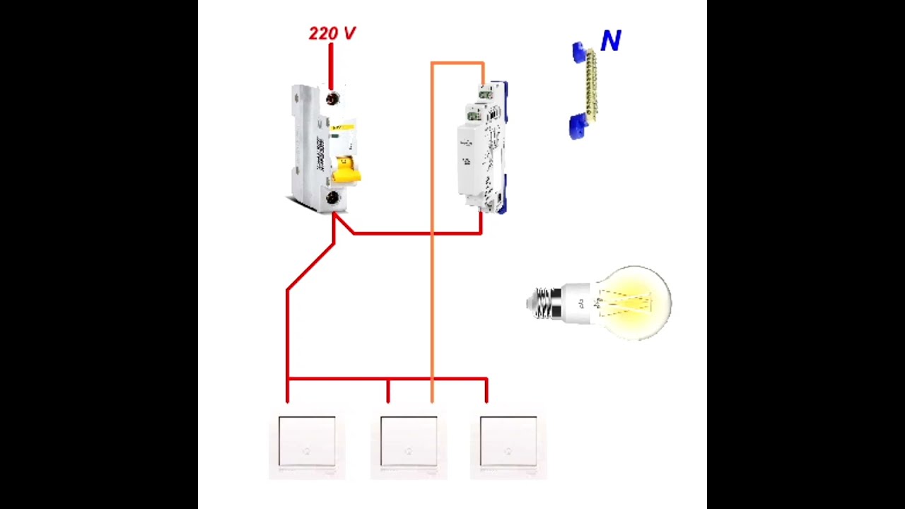 Подключение импульсных выключателей Connecting an impulse relay for lighting. Подключение импульсного реле для освещ