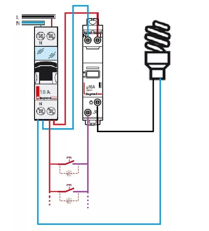 Подключение импульсных выключателей Câblage télérupteur et disjoncteur Home electrical wiring, Electrical installati