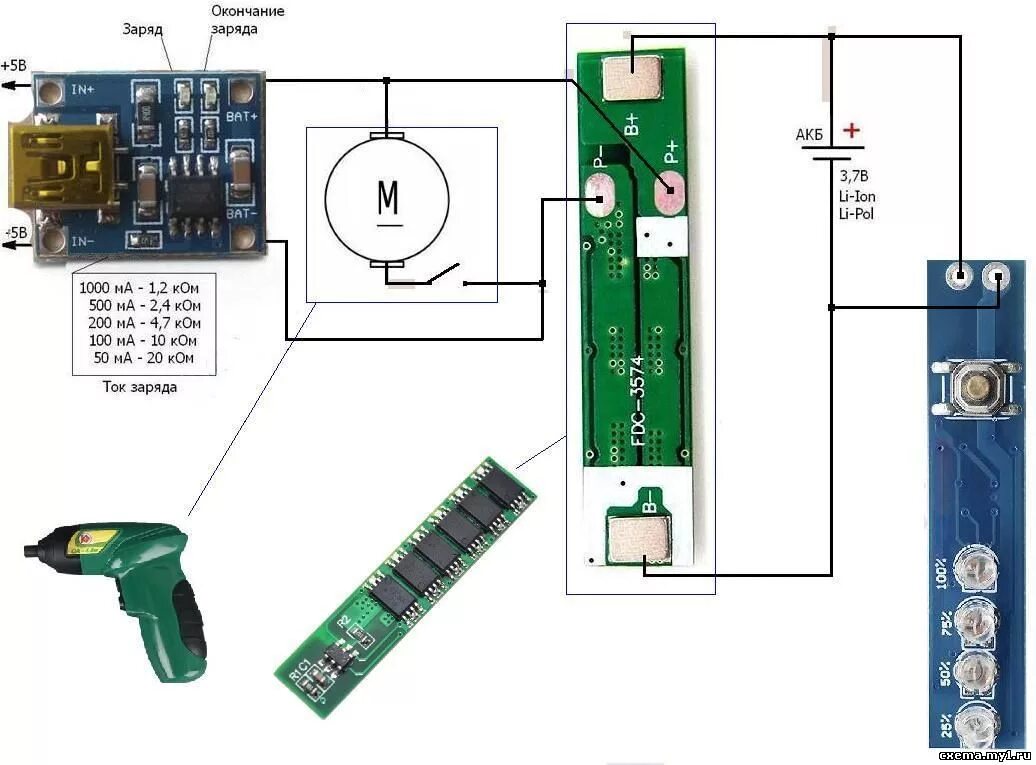 Подключение индикатора заряда к кнопке шуруповерта Как подключить индикатор заряда аккумулятора шуруповерта