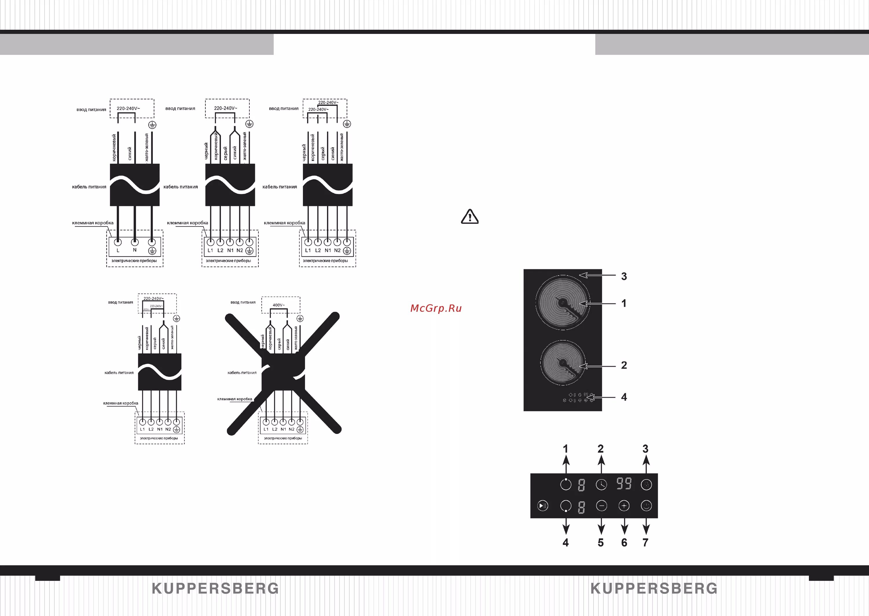Подключение индукционной варочной панели kuppersberg Kuppersberg ECS 603 19/31 Варианты подключения показаны на рисунках ниже
