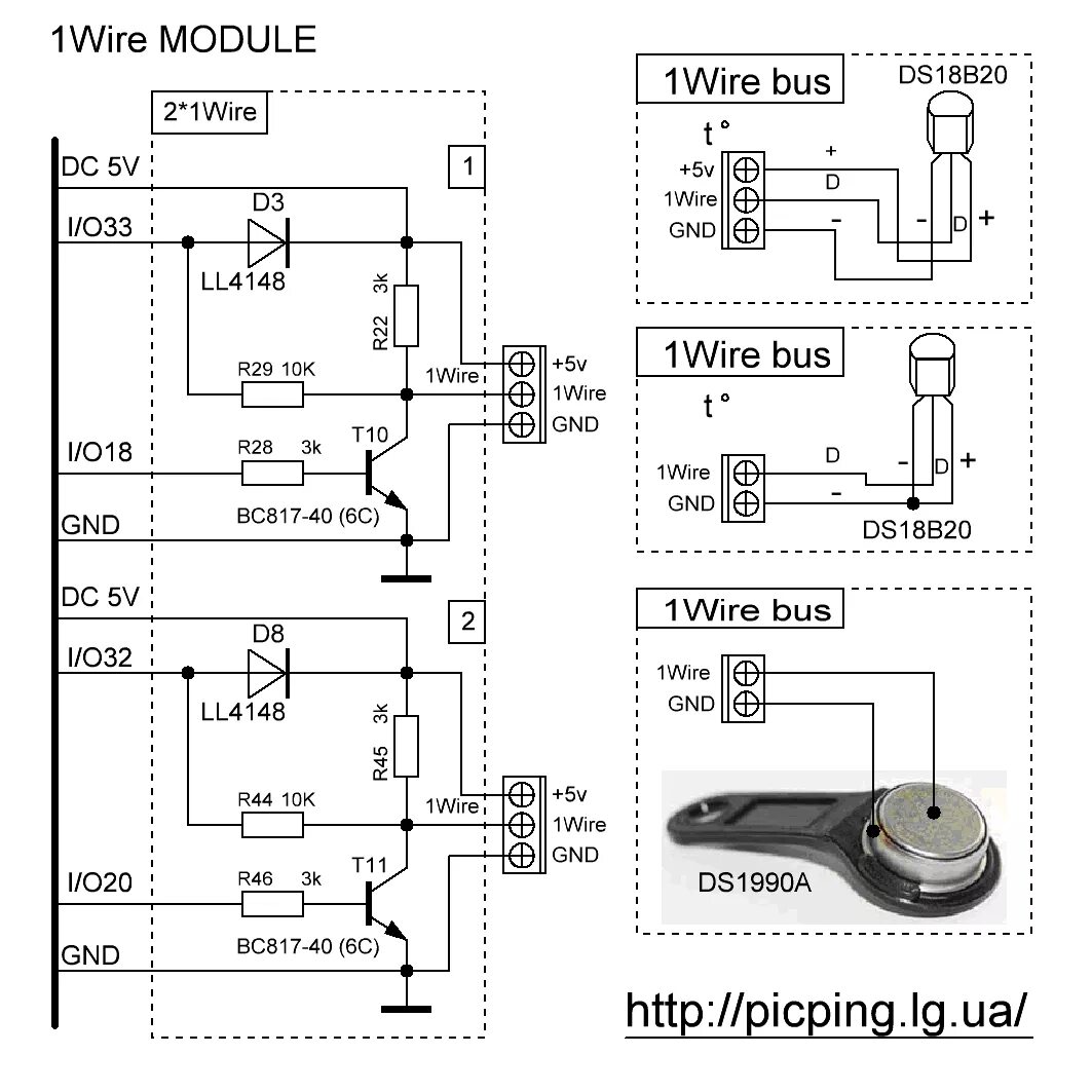 Подключение интерфейса 1 wire Схема 1 wire