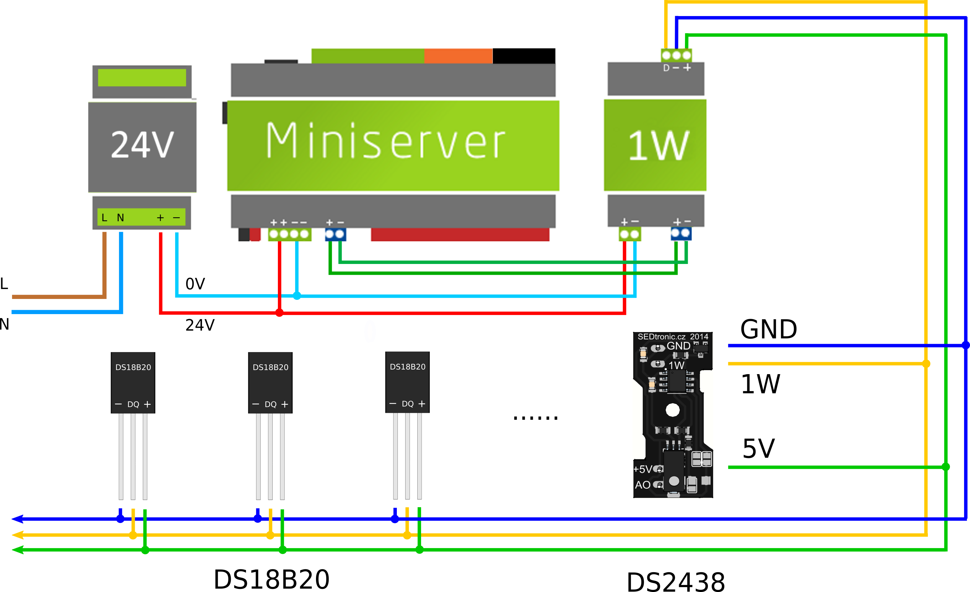 Подключение интерфейса 1 wire UNICA 1-wire sensor module type U1WTL - temperature, LED backlighting LED color 