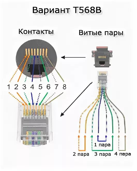 Подключение интернет розетки по цветам 4 провода Монтаж локальной сети своими руками - All-Service.Com.ua