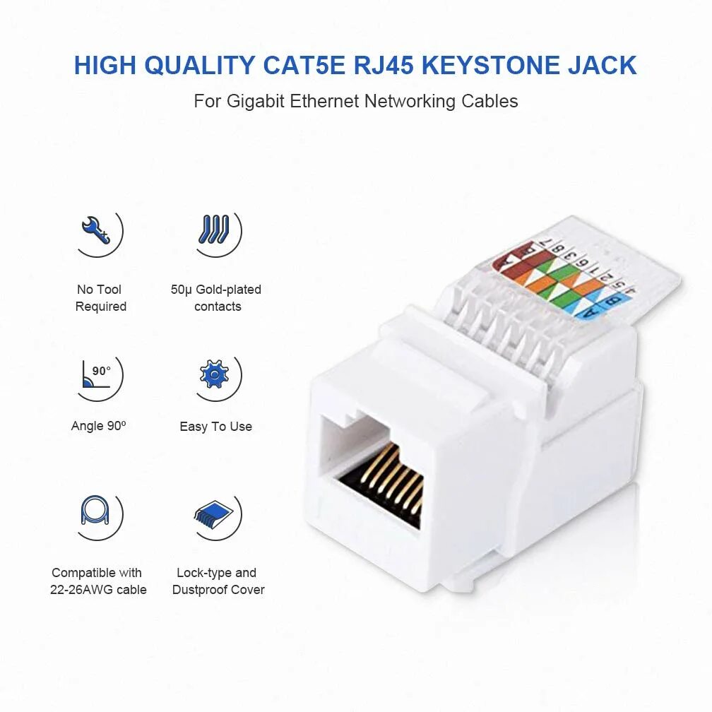 Подключение интернет розетки шнайдер cat 5e White, 10 Pack CAT5E RJ45 Keystone Jack UL Listed Unshielded Tool-Less Keystone 