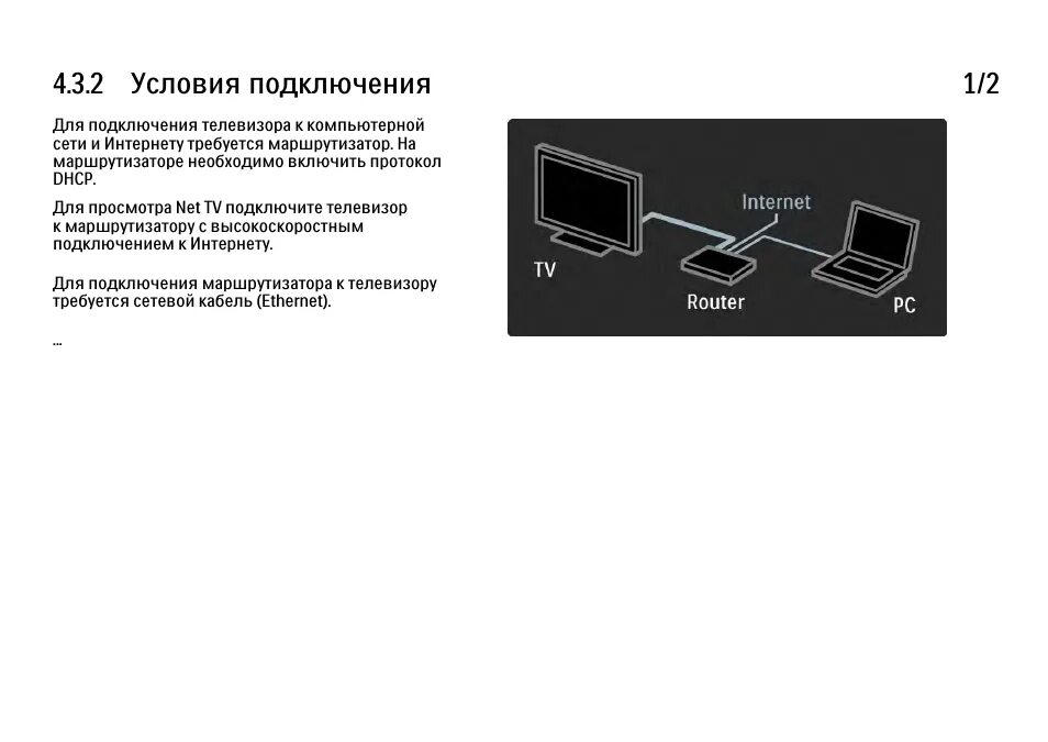 Подключение интернета к телевизору philips 2 условия подключения, 2 условия подключения 1/2 Инструкция по эксплуатации Phil