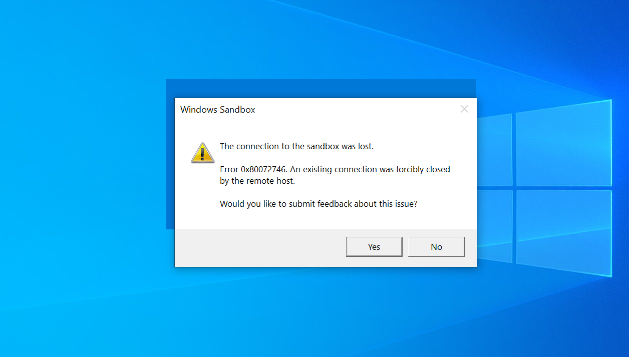 Подключение интернета ошибка windows Windows 10 sandbox error 0x80072746