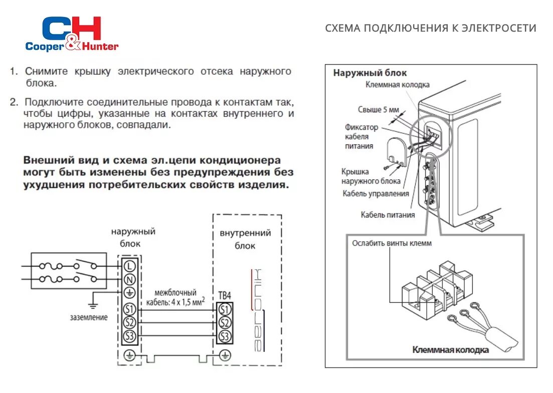 Подключение инверторного кондиционера через внутренний блок Подключение кондиционера Cooper&Hunter