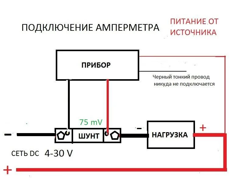 Подключение к амперметру шунта сопротивлением 10 Амперметр цифровой DC 50А КРАСНЫЙ (С ШУНТОМ)