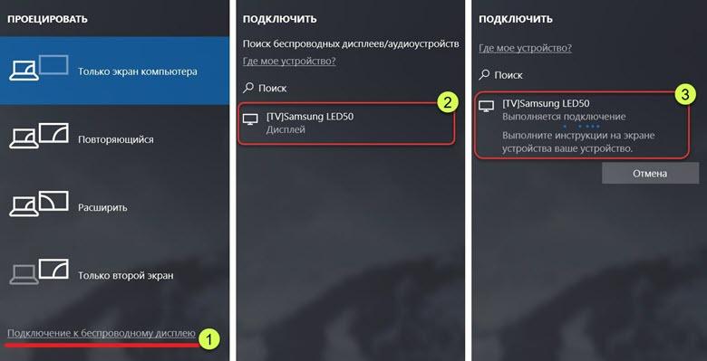 Подключение к беспроводному дисплею windows 10 Как подключить ноутбук к телевизору через кабель и по Wi-Fi все способы - TehnoP