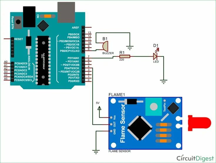 Подключение к датчику пламени к ардуино Interfacing Flame Sensor with Arduino to Build a Fire Alarm System Wireless home