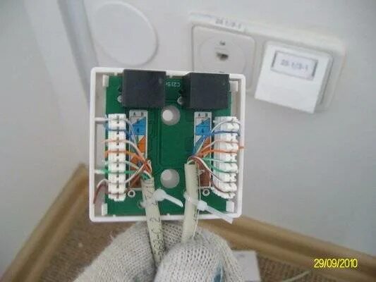 Подключение к двойной розетке rj 45 Двойную сетевую розетку одним кабелем