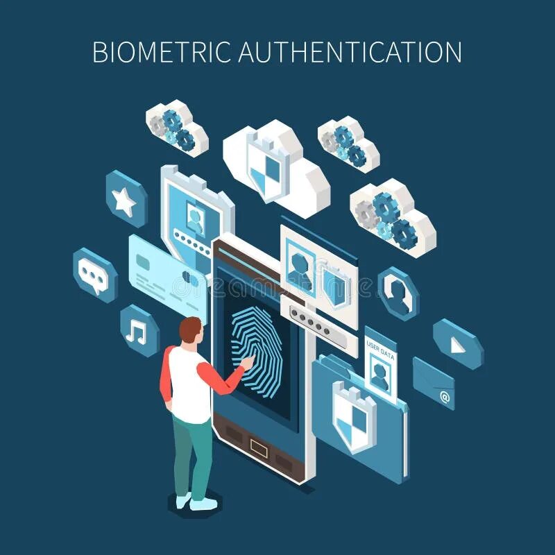 Подключение к единой биометрической системе Biometrics Authentication Methods Composition Stock Vector - Illustration of acc