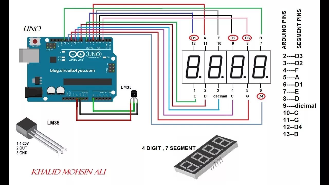 Подключение к компьютеру индикатор 4 DIGITS 7 SEGMENTS, WITH TEMP SENSOR (LM35) AND ARDUINO, - YouTube