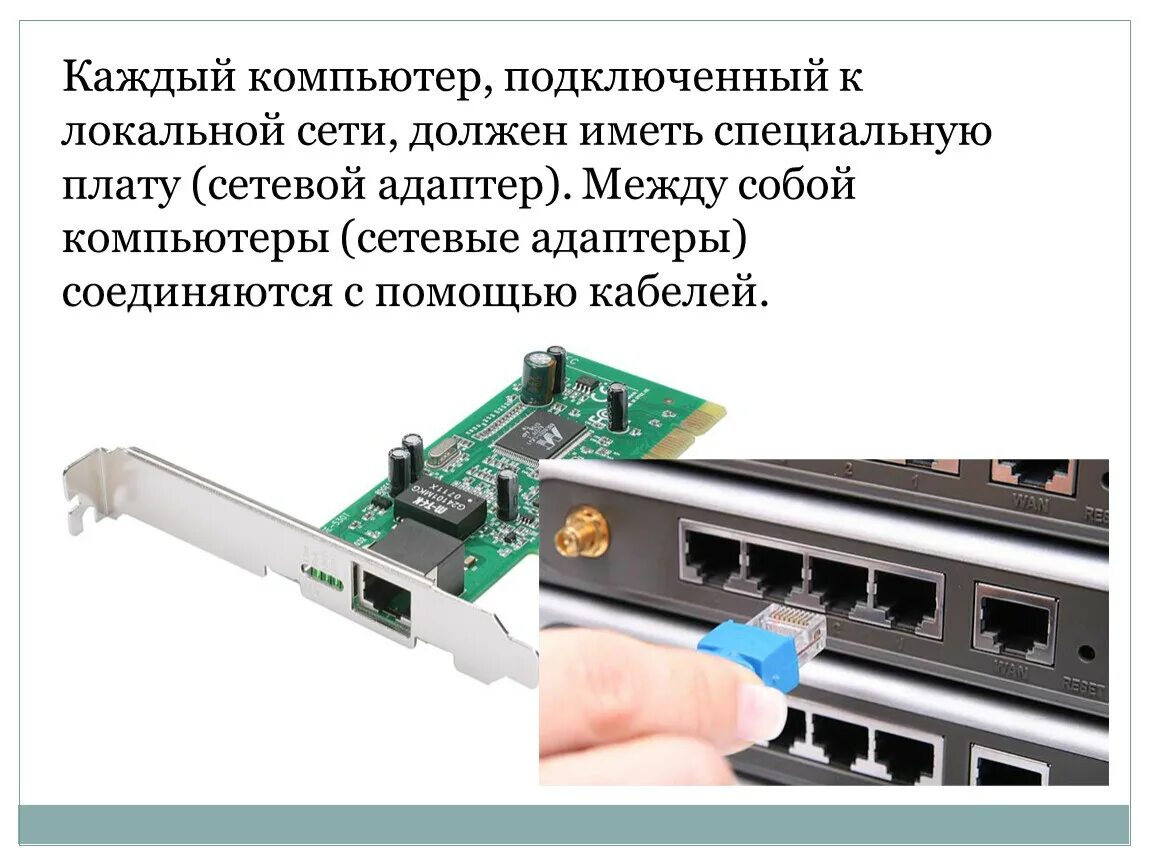 Подключение к сетевой карте компьютера Презентация к уроку "Локальные и глобальные компьютерные сети. Адресация в сетях