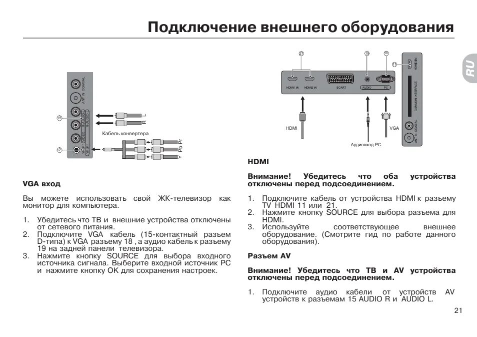 Подключение к сети ограничено на телевизоре haier Подключение внешнего оборудования Инструкция по эксплуатации haier LET32D10HF Ст