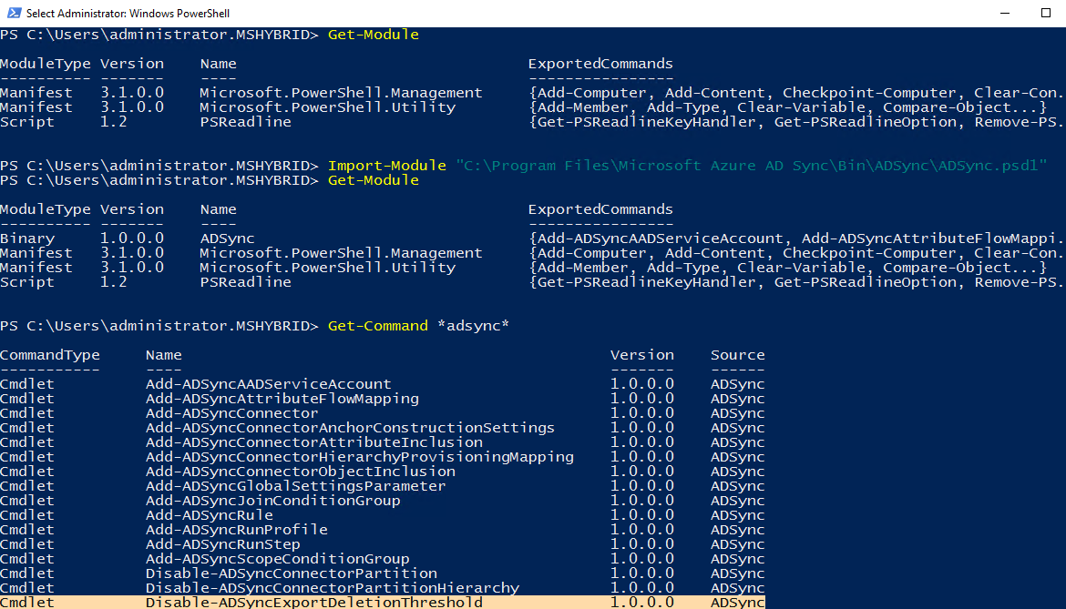 Подключение к удаленному компьютеру через powershell azure active directory - How to run the PowerShell cmdlet "Disable-ADSyncExportD