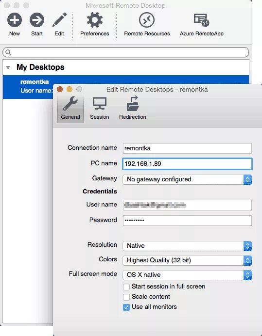 Подключение к удаленному рабочему столу mac Использование Microsoft Remote Desktop remontka.pro