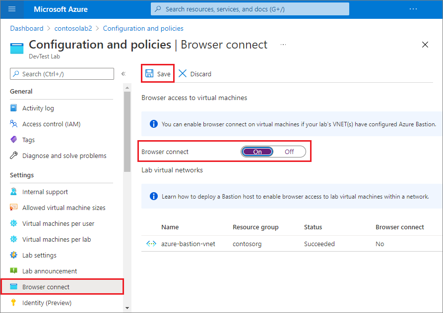 Подключение к виртуальной машине через браузер Enable browser connection to Azure DevTest Labs virtual machines - Azure DevTest