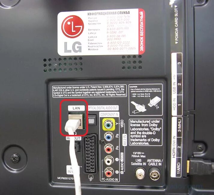 Подключение кабеля к телевизору lg Подключение телевизора к интернету кабелем или через WiFi